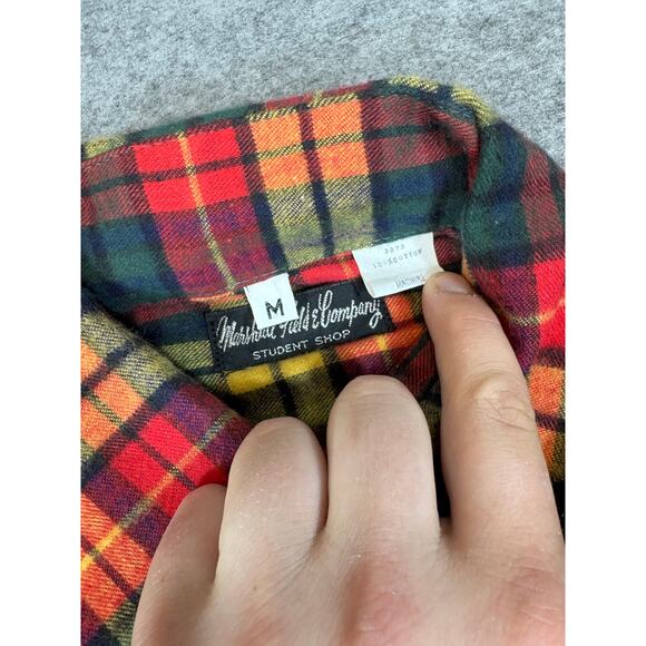 VTG 90s Marshall Field Company Flannel Plaid Button Up Shirt Mens M Green Yellow - Picture 2 of 8